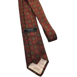 Brooks Brothers Makers Silk Tie Red Gold Navy Geometric Medallion Print Mens